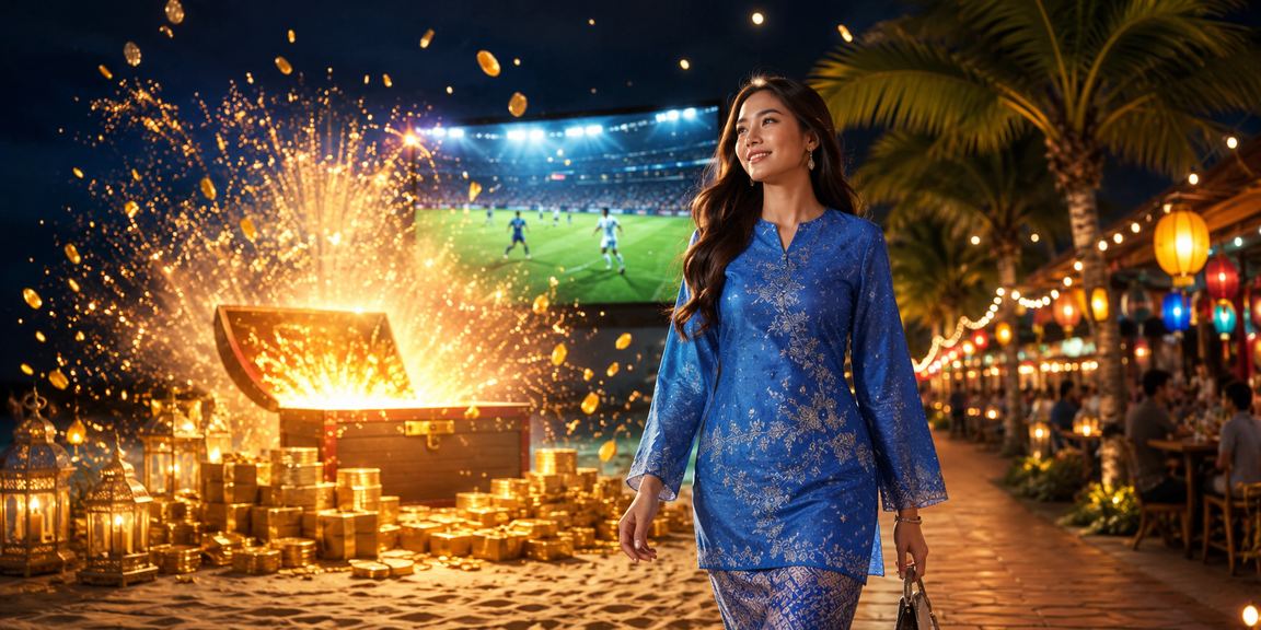 Football betting atmosphere in Langkawi featuring traditional Malay baju kurung attire
